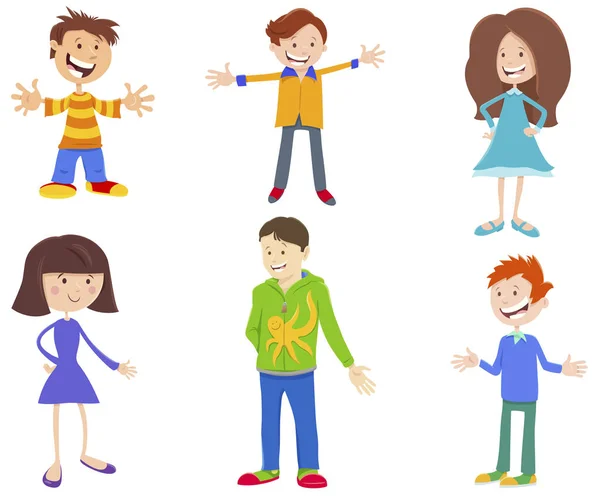 Cartoon zestaw dzieci i nastolatków znaków — Wektor stockowy