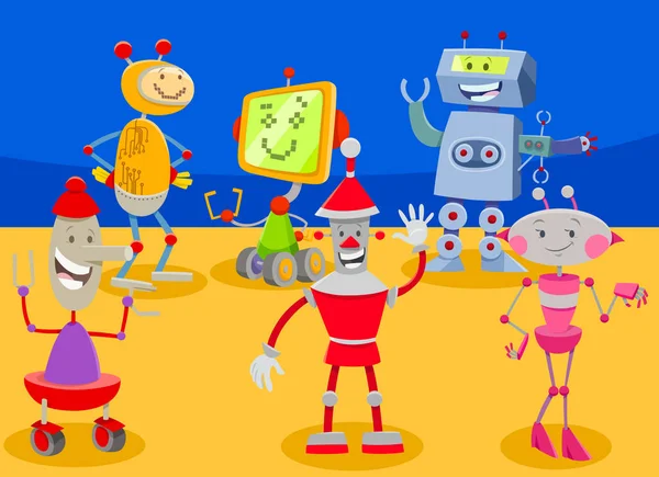 Engraçado robôs desenhos animados personagens grupo —  Vetores de Stock