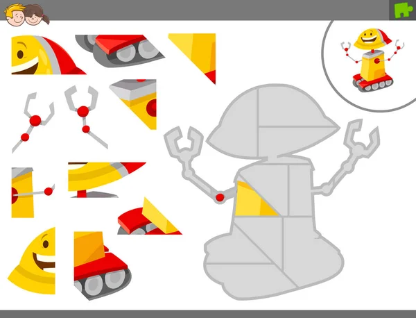 Rompecabezas juego con divertido robot — Vector de stock