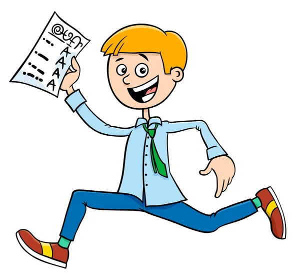 Boy with school certificate or grade report — Stock Vector