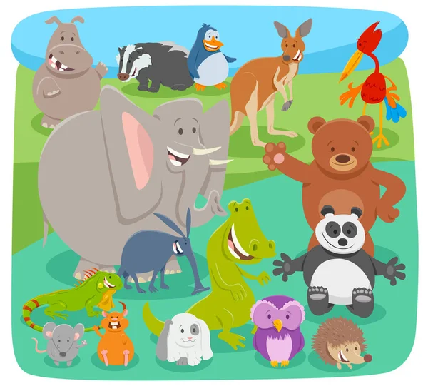 Felice cartone animato animali personaggi sfondo — Vettoriale Stock