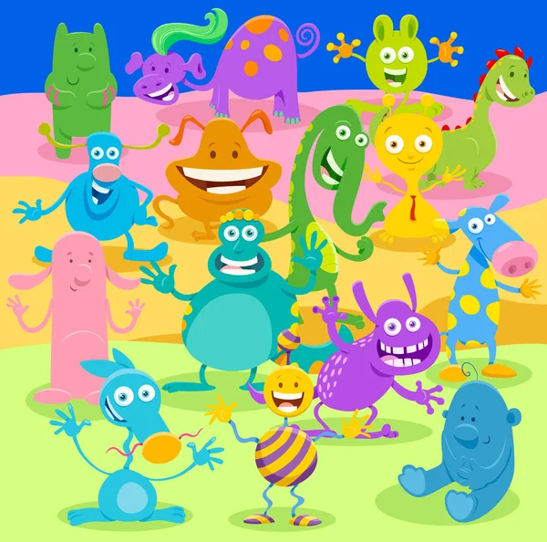 Cartoon monster of Alien Fantasy karakters groep — Stockvector