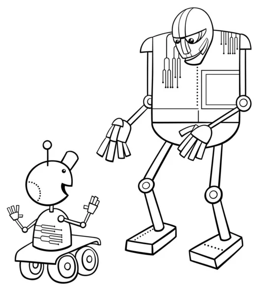 Talking robots fantasy cartoon characters color book — Stock Vector