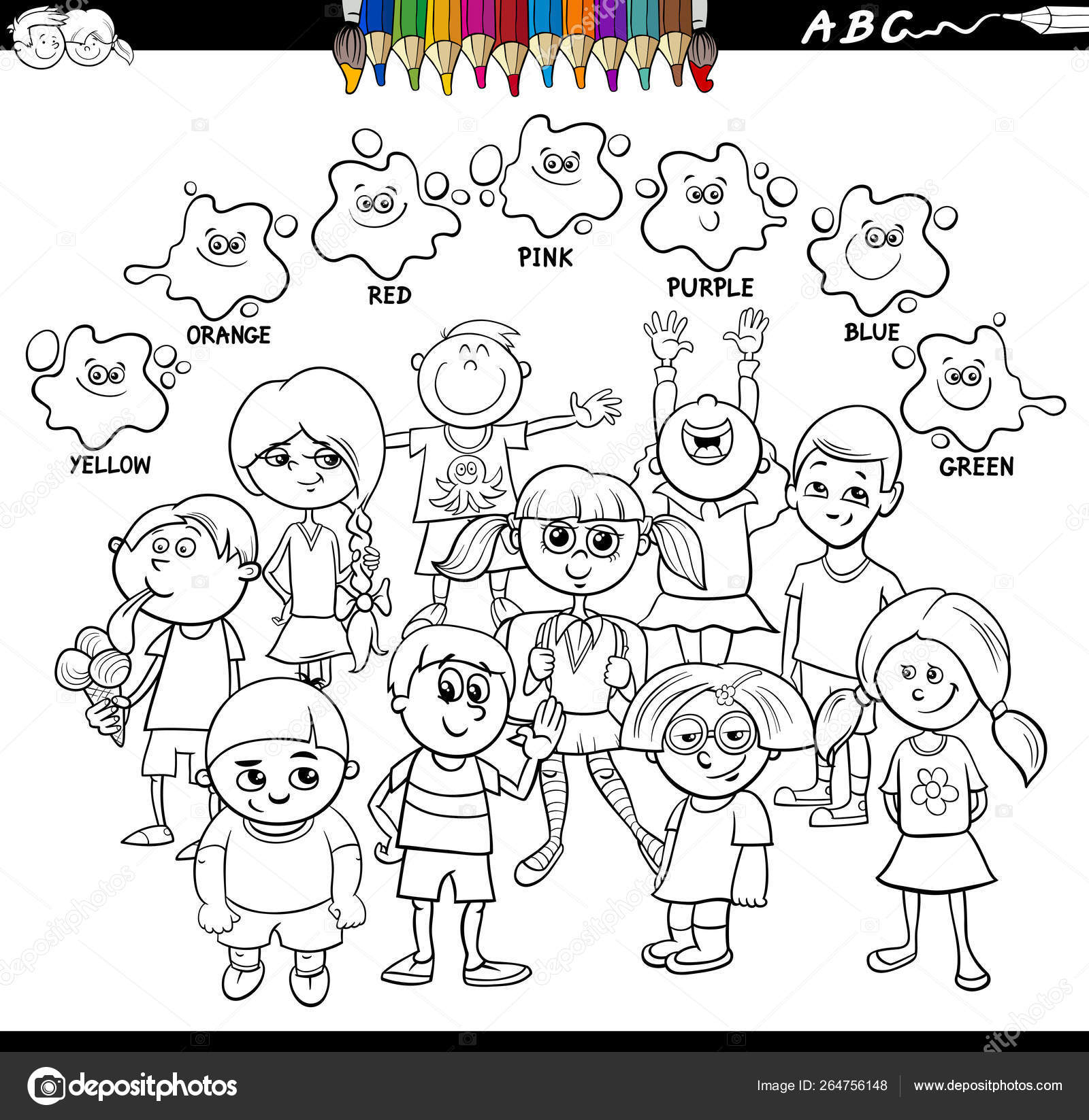 Colores básicos para colorear libro con niños felices Vector de stock  #264756148 de ©izakowski, image size:1600x1647