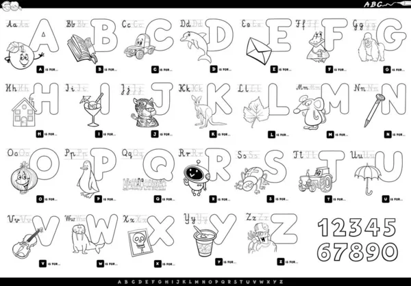 Alphabet avec Cartoon Characters livre de couleurs — Image vectorielle