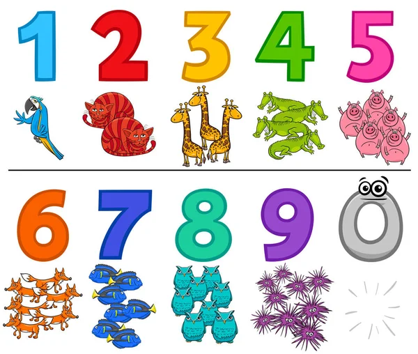Numeri dei cartoni animati educativi insieme con gli animali — Vettoriale Stock