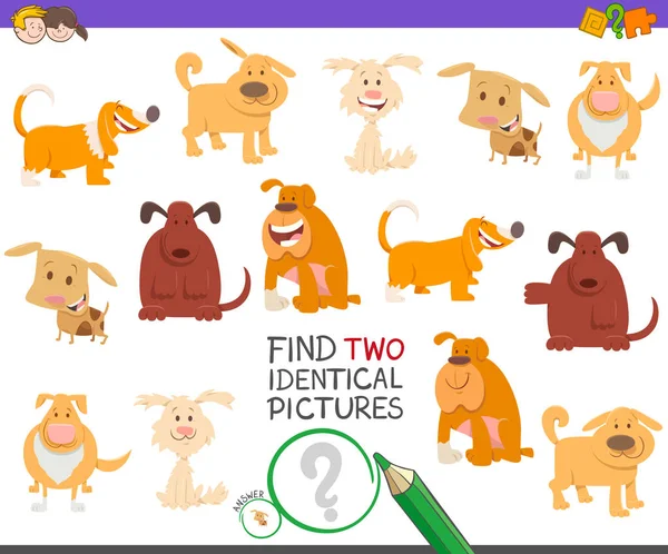 Trouver deux chiens identiques tâche pour les enfants — Image vectorielle