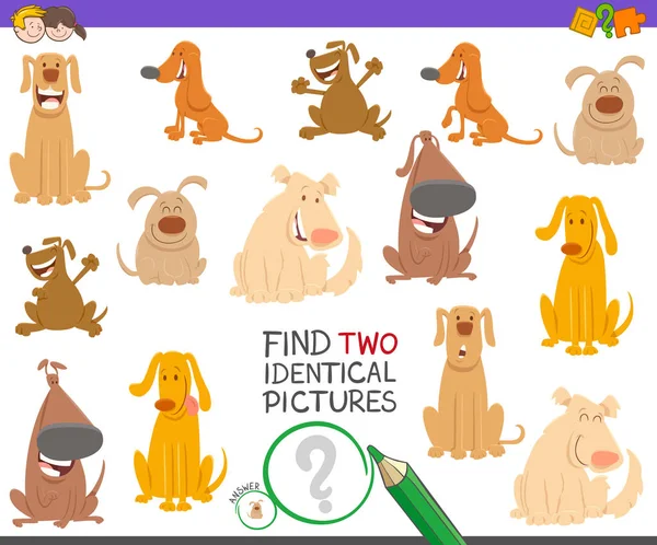 Encontrar dos perros idénticos juego para niños — Vector de stock