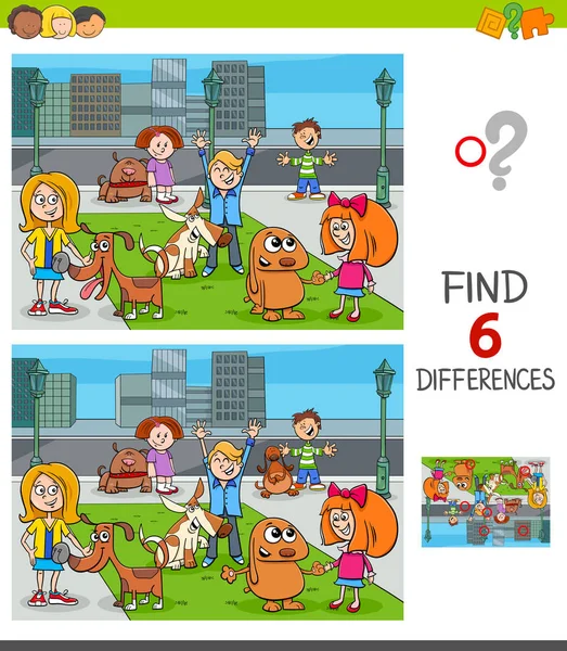 Find differences game with kids and dogs group — Stock Vector