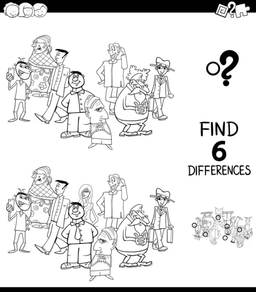 Diferencias libro de color con personajes de la gente — Vector de stock