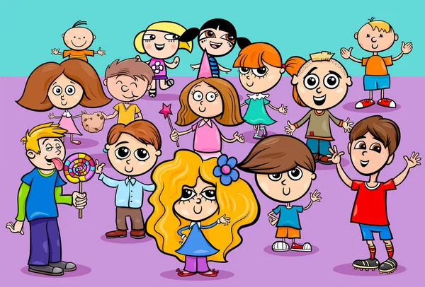 Crianças felizes personagens de desenhos animados grupo — Vetor de Stock