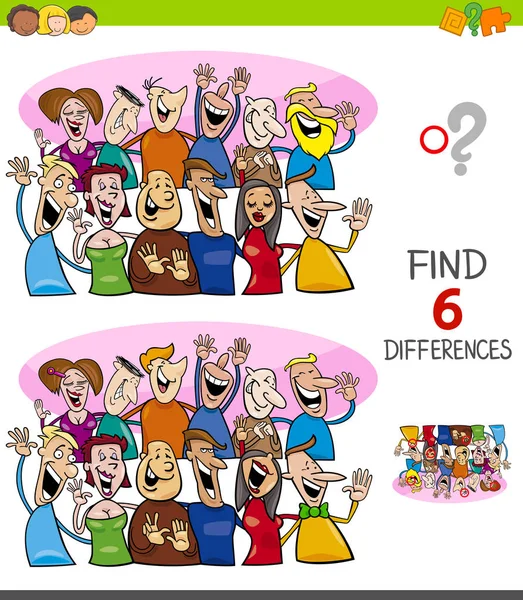 Unterschiede Spiel mit glücklichen Menschen Gruppe — Stockvektor