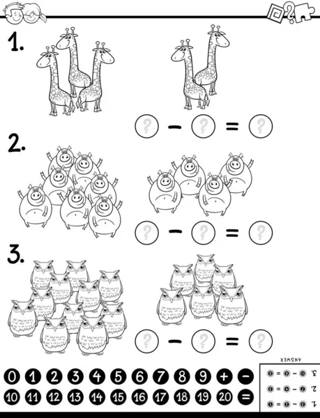 Soustraction livre de couleurs de jeu éducatif — Image vectorielle