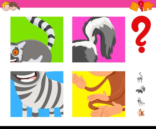 Adivinar dibujos animados animales tarea para los niños — Vector de stock