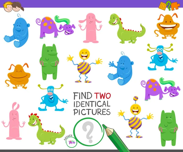 Trouver deux monstres identiques tâche pour les enfants — Image vectorielle