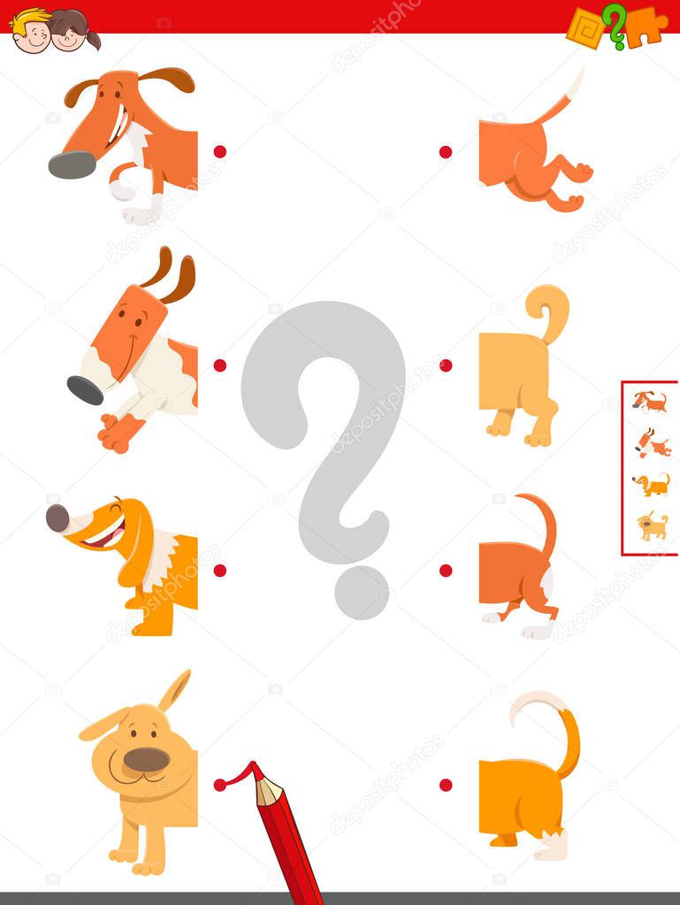 match halves of cute dogs educational game