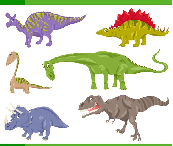 Dinossauros espécies conjunto desenho animado ilustração — Vetor de Stock