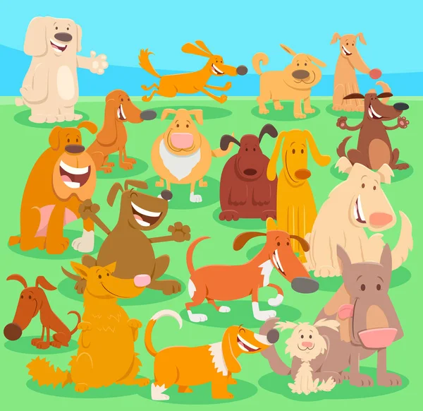 Dogs cartoon characters big group — Stock Vector