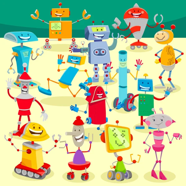 Robots cartoon characters large group — Stock Vector