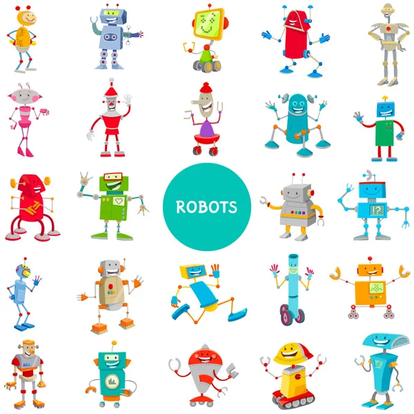 Personajes de dibujos animados Robot gran conjunto — Vector de stock
