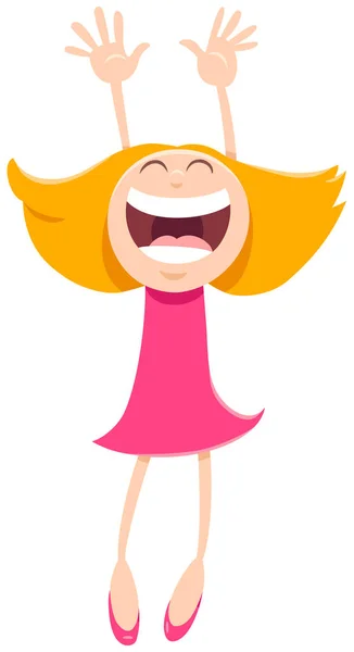 Menina feliz desenho animado personagem cômico —  Vetores de Stock