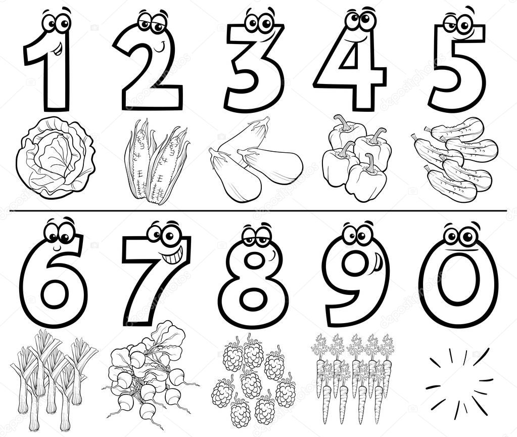 cartoon numbers set coloring book