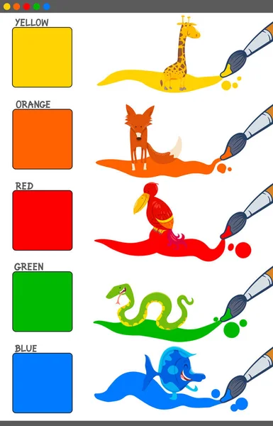 Çizgi film hayvanları ile belirlenen temel renkler — Stok Vektör