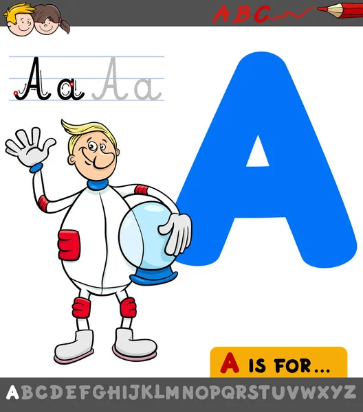 Letter A worksheet with cartoon astronaut — Stock Vector