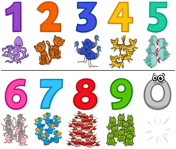 Educational numbers set with cartoon animals — Stock Vector