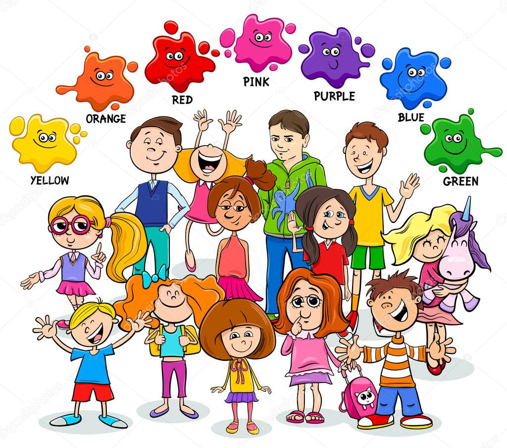 basic colors educational worksheet with children