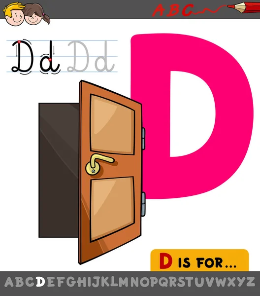 Letter D worksheet with cartoon door — Stock Vector