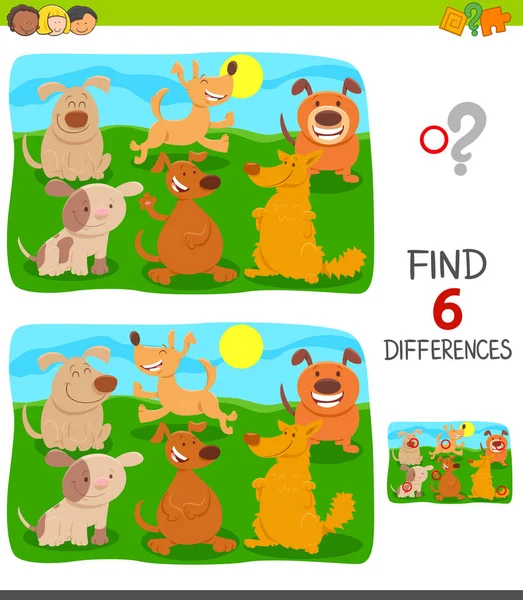 Encontrar diferencias juego con perros lindos — Vector de stock