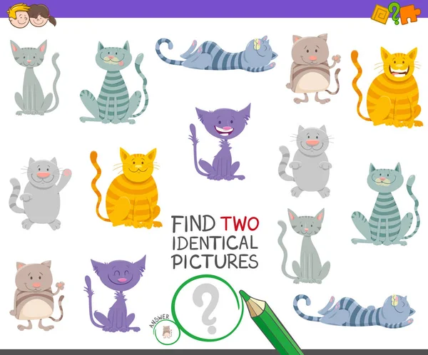 Encontrar dos gatos idénticos tarea para niños — Vector de stock