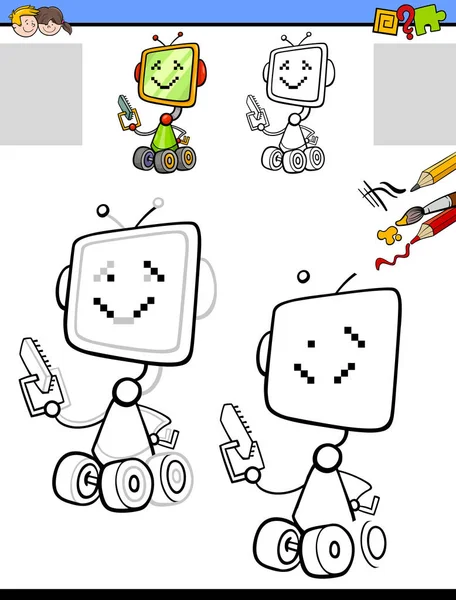 Tekening en Coloring werkblad met cartoon robot — Stockvector