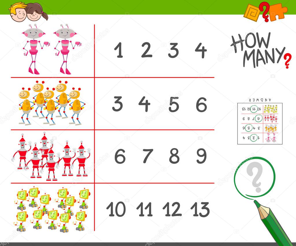 counting task with robots cartoon illustration