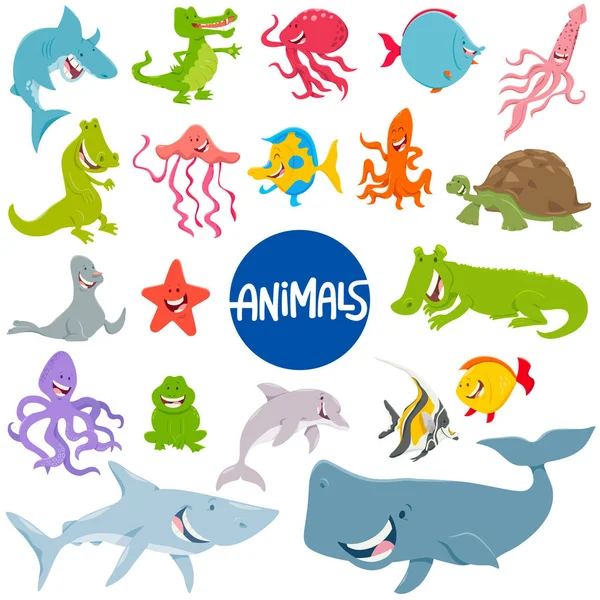 Σύνολο χαρακτήρων θαλάσσιων ζώων κινουμένων σχεδίων — Διανυσματικό Αρχείο