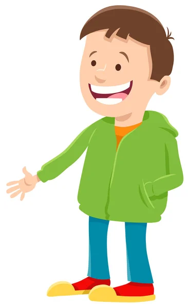Glücklicher Junge Cartoonfigur im Sweatshirt — Stockvektor