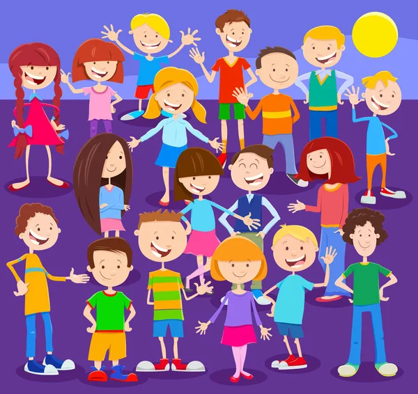 Cartoon kinderen karakters grote groep — Stockvector