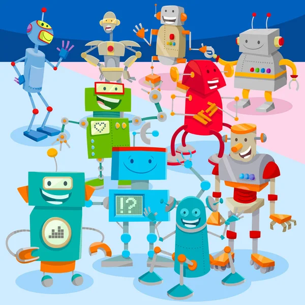 Robots en Droids stripfiguren groep — Stockvector