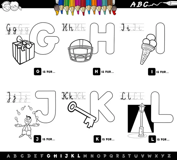 Caricatura educativa alfabeto color libro — Vector de stock