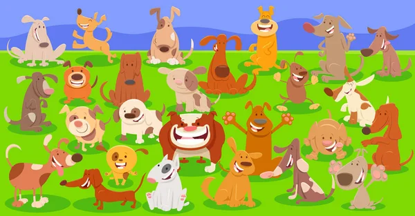 Honden cartoon karakters enorme groep — Stockvector