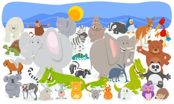Desenhos animados personagens animais multidão fundo —  Vetores de Stock