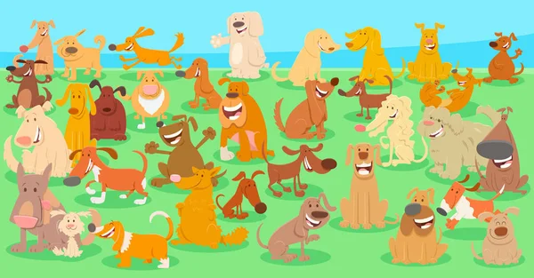 Gelukkige honden cartoon karakters grote groep — Stockvector