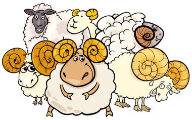 koç ve koyun grubu karikatür illüstrasyon