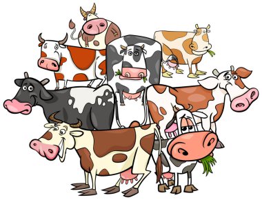 komik inekler karikatür çiftlik hayvanları grubu