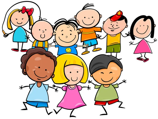 Feliz niños personajes de dibujos animados grupo — Archivo Imágenes Vectoriales