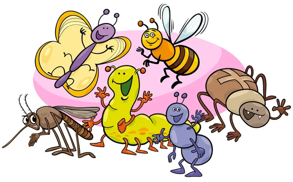 Grupa kreskówka owady szczęśliwy znaki — Wektor stockowy