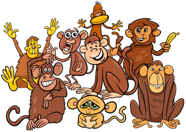 Boldog majom rajzfilmfigurák csoport — Stock Vector