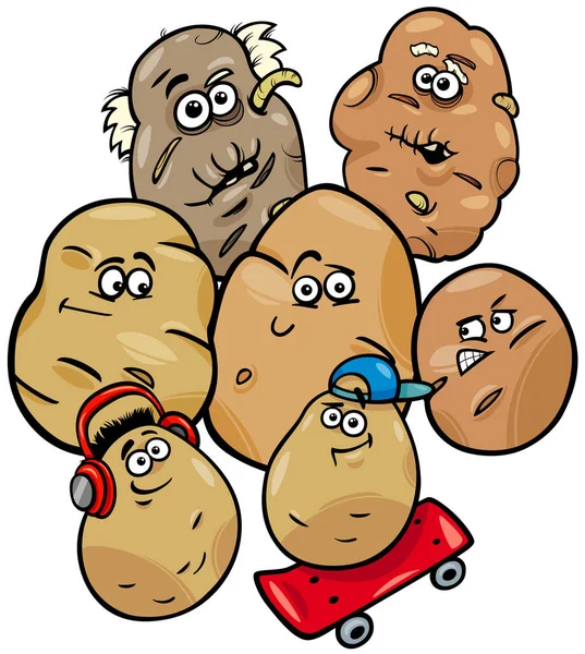 Potatis grönsak familj tecknad illustration — Stock vektor