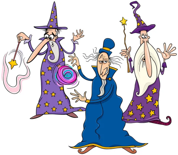 Grappig wizards cartoon karakters groep — Stockvector